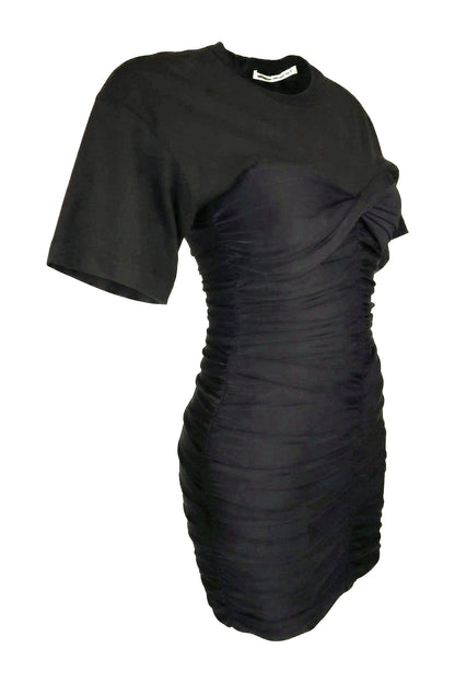 Alexander Wang Black Ruched Short-Sleeve Mini Dress