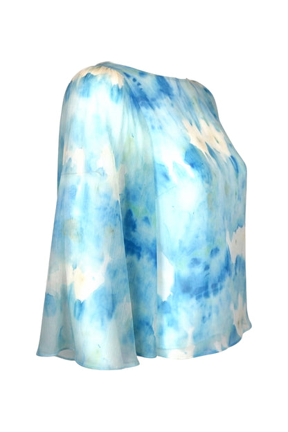 Alice + Olivia Blue Watercolour Print Silk Chiffon Blouse