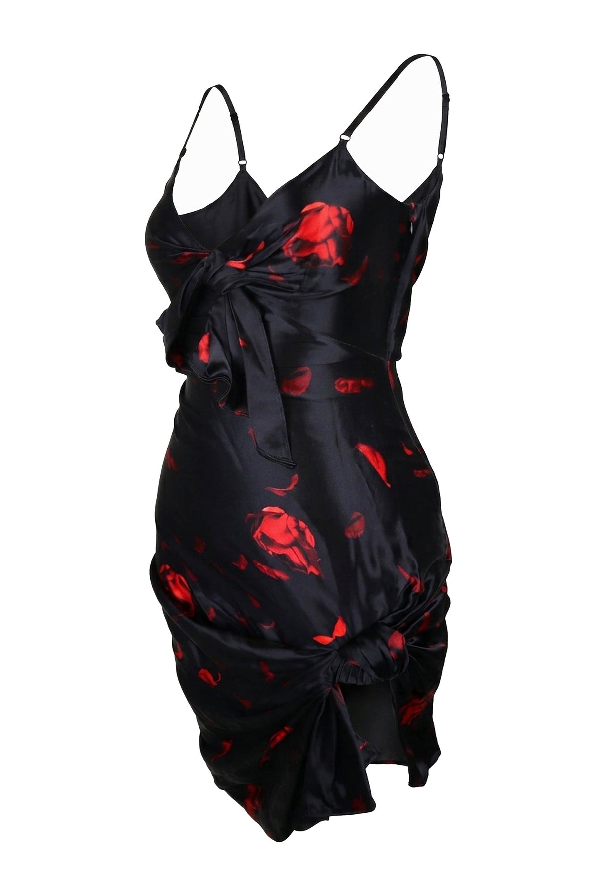 Alexander Wang Black Red Rose Print Satin Mini Slip Dress