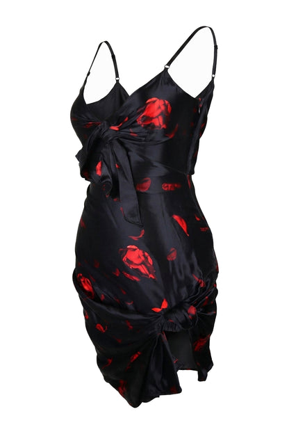 Alexander Wang Black Red Rose Print Satin Mini Slip Dress