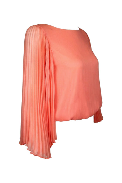 Alice + Olivia Coral Pleated Bell Sleeve Blouse