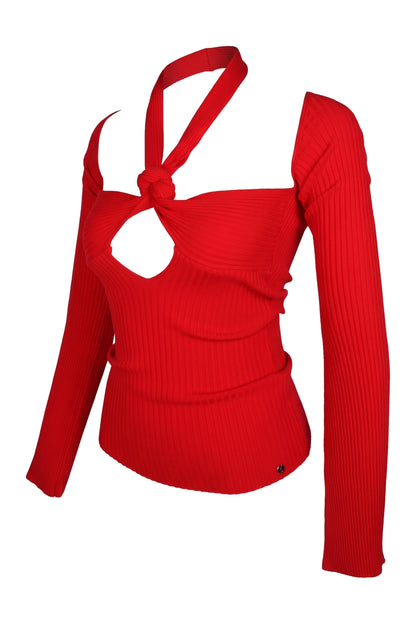 The Attico Red Ribbed Knit Halter Cut-Out Top