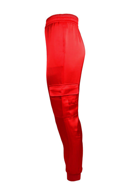 Alice + Olivia Red Satin Cargo Jogger Trousers