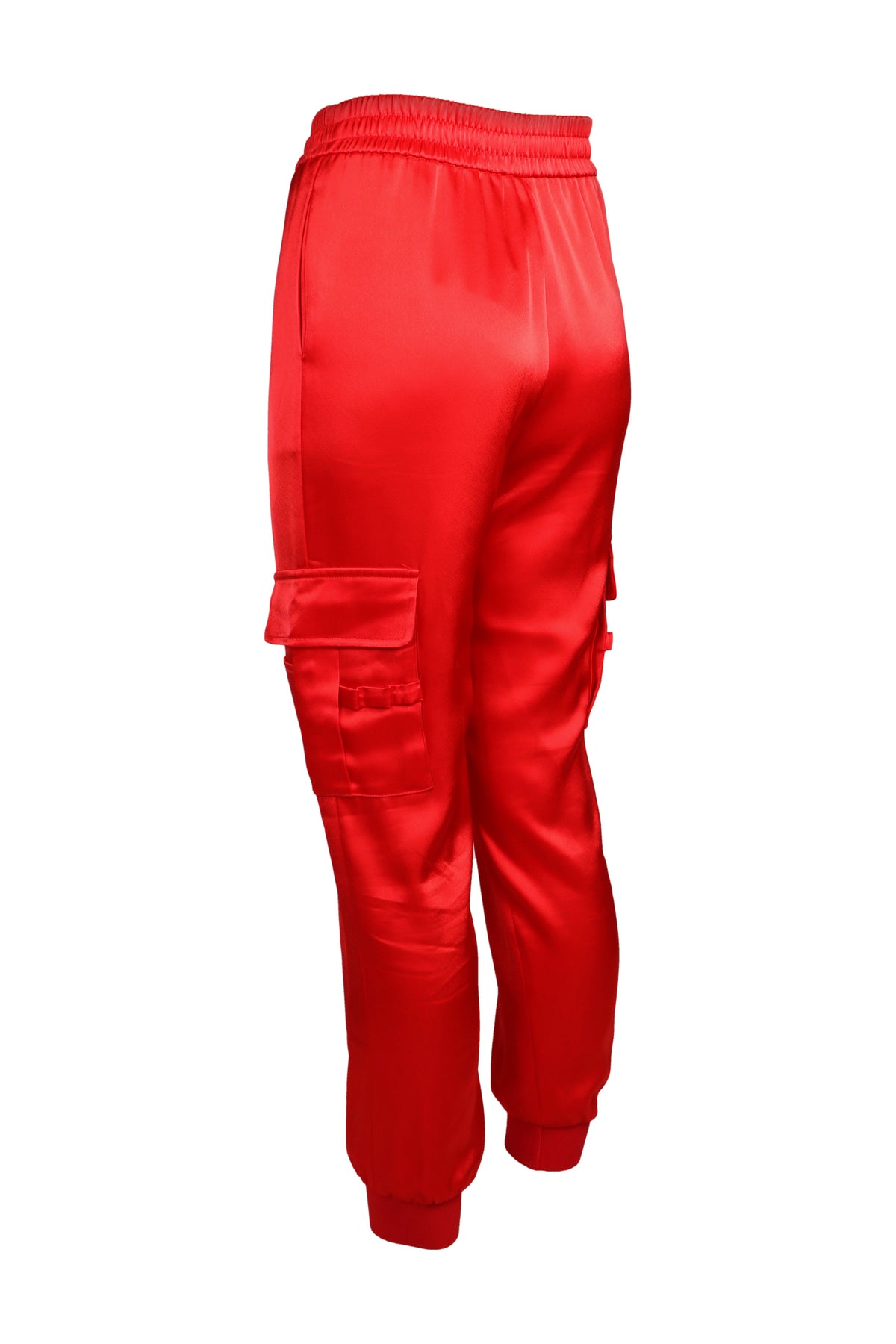 Alice + Olivia Red Satin Cargo Jogger Trousers