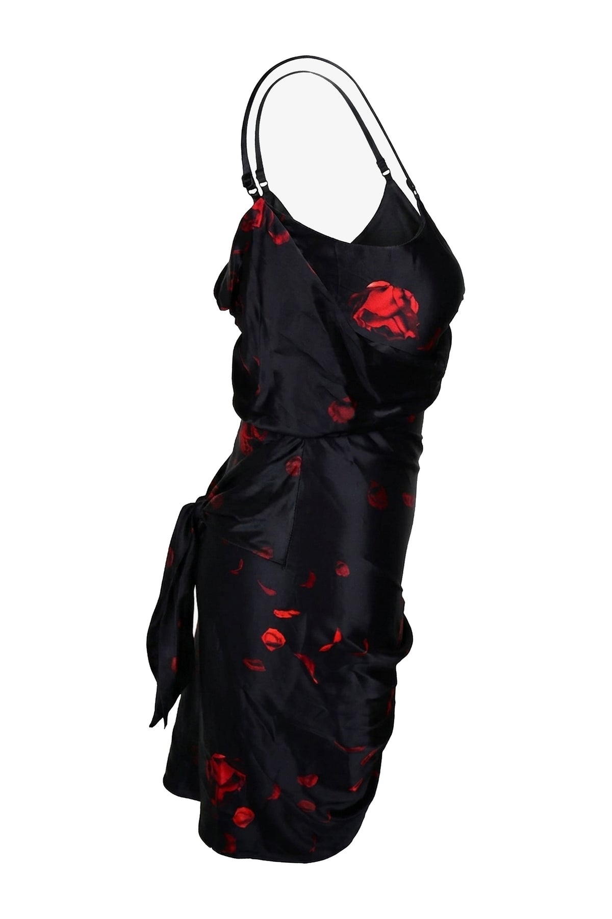 Alexander Wang Black Red Rose Print Satin Mini Slip Dress