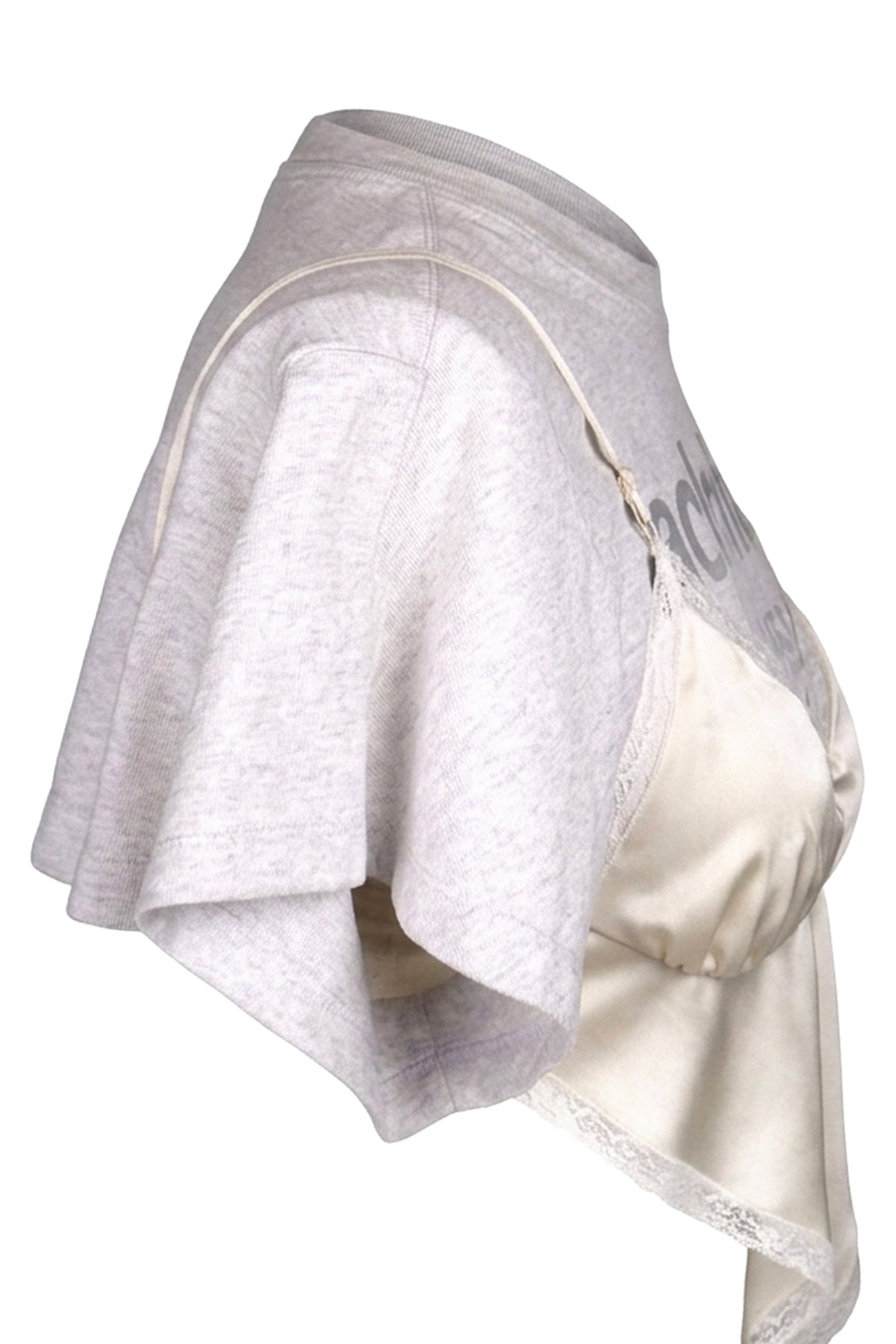 Alexander Wang Grey Marl Logo T-Shirt with Ivory Satin Slip