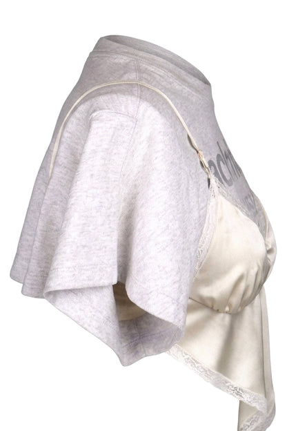 Alexander Wang Grey Marl Logo T-Shirt with Ivory Satin Slip