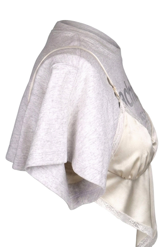 Alexander Wang Grey Marl Logo T-Shirt with Ivory Satin Slip