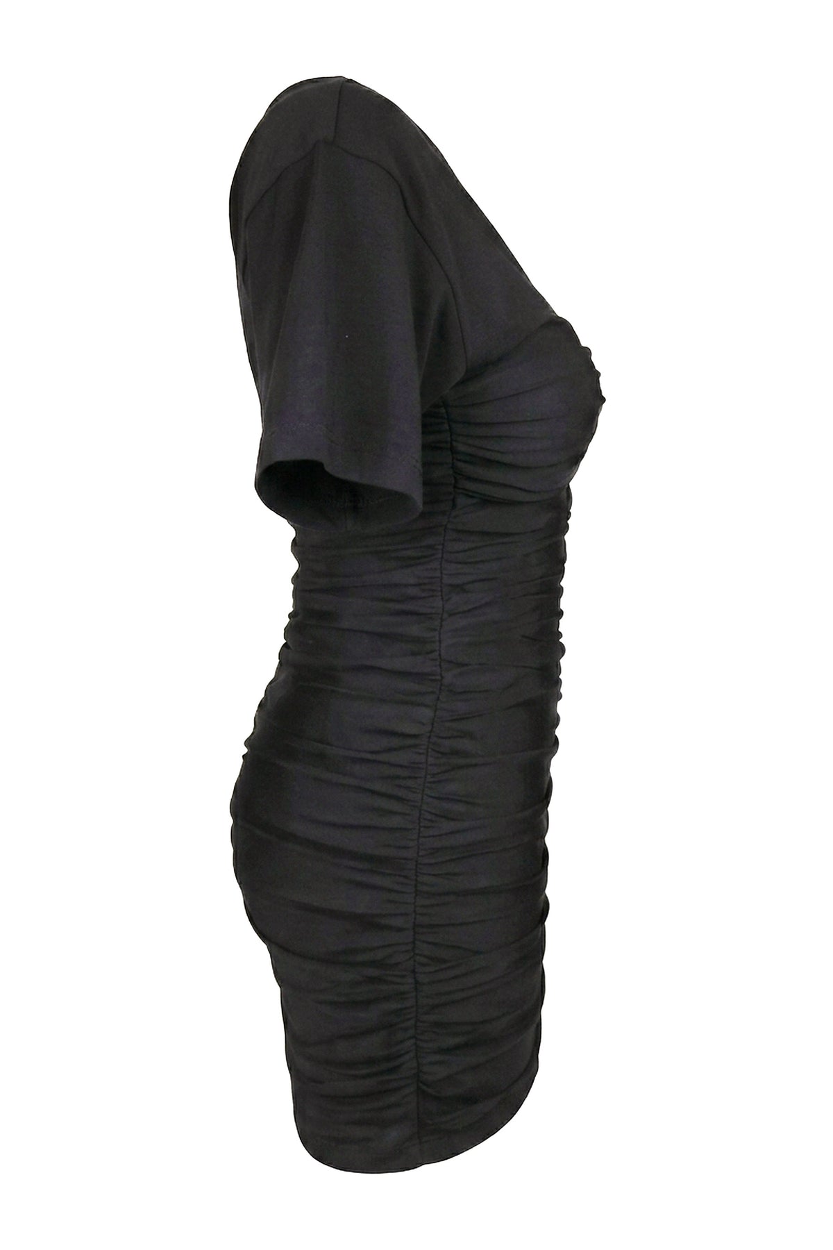 Alexander Wang Black Ruched Short-Sleeve Mini Dress