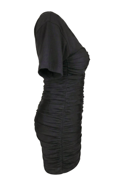 Alexander Wang Black Ruched Short-Sleeve Mini Dress