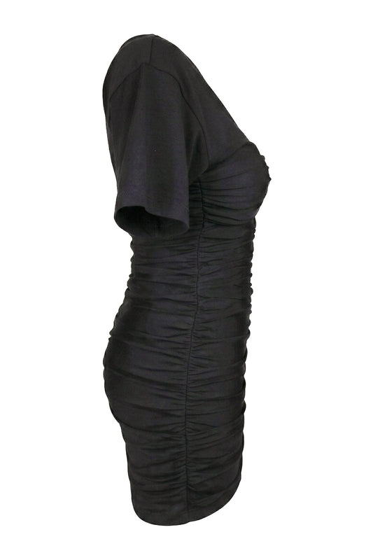 Alexander Wang Black Ruched Short-Sleeve Mini Dress