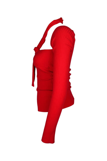The Attico Red Ribbed Knit Halter Cut-Out Top