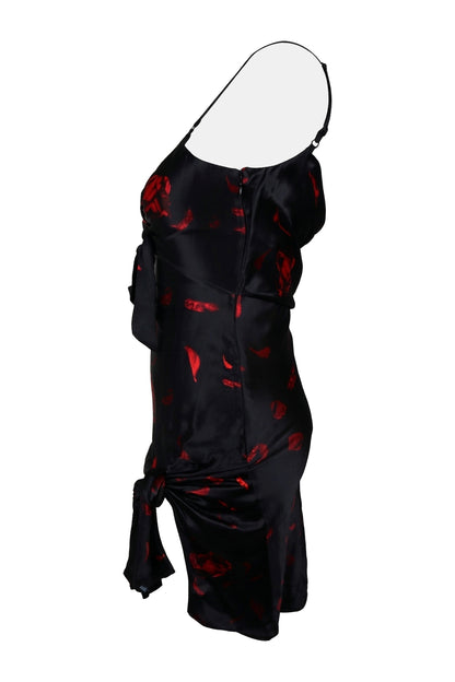 Alexander Wang Black Red Rose Print Satin Mini Slip Dress