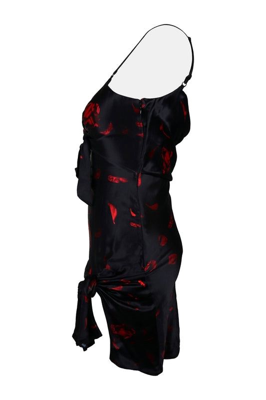 Alexander Wang Black Red Rose Print Satin Mini Slip Dress
