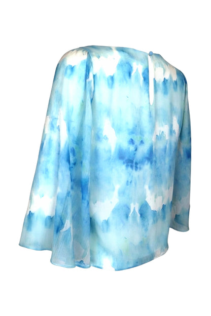 Alice + Olivia Blue Watercolour Print Silk Chiffon Blouse