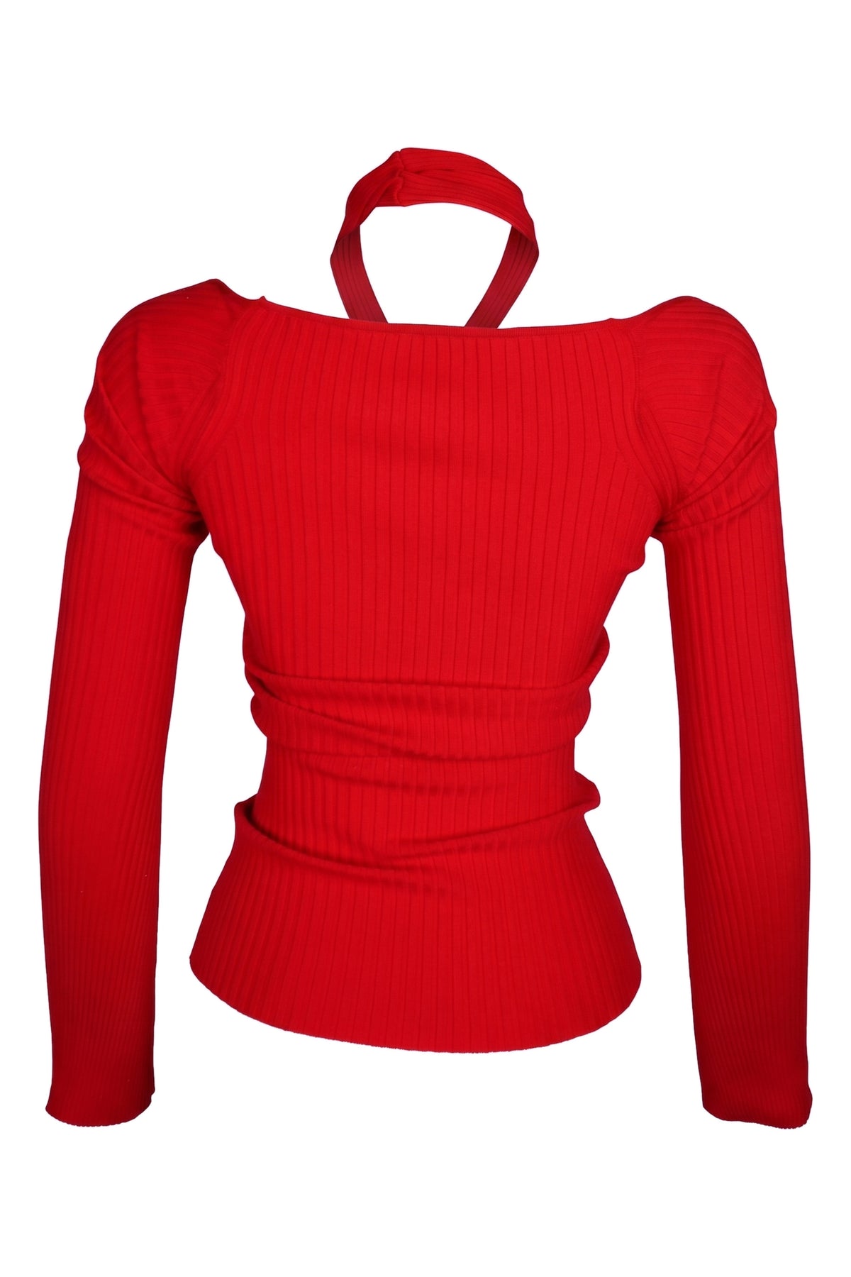 The Attico Red Ribbed Knit Halter Cut-Out Top
