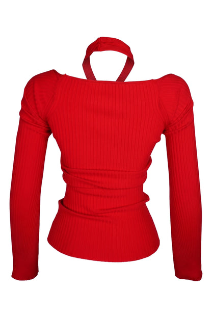 The Attico Red Ribbed Knit Halter Cut-Out Top