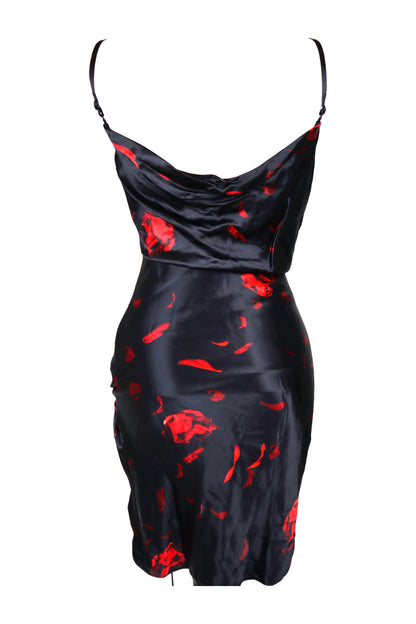 Alexander Wang Black Red Rose Print Satin Mini Slip Dress