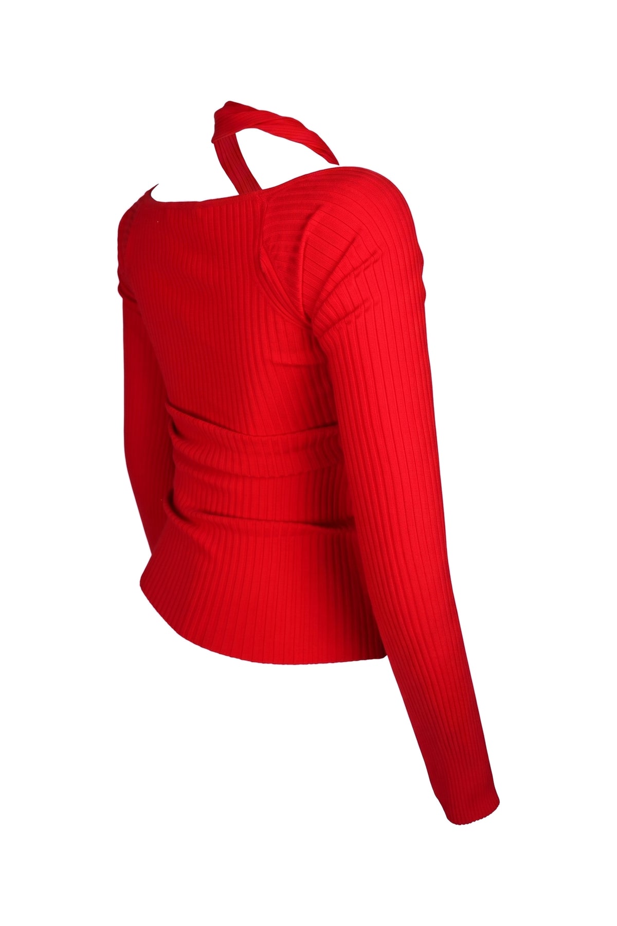 The Attico Red Ribbed Knit Halter Cut-Out Top