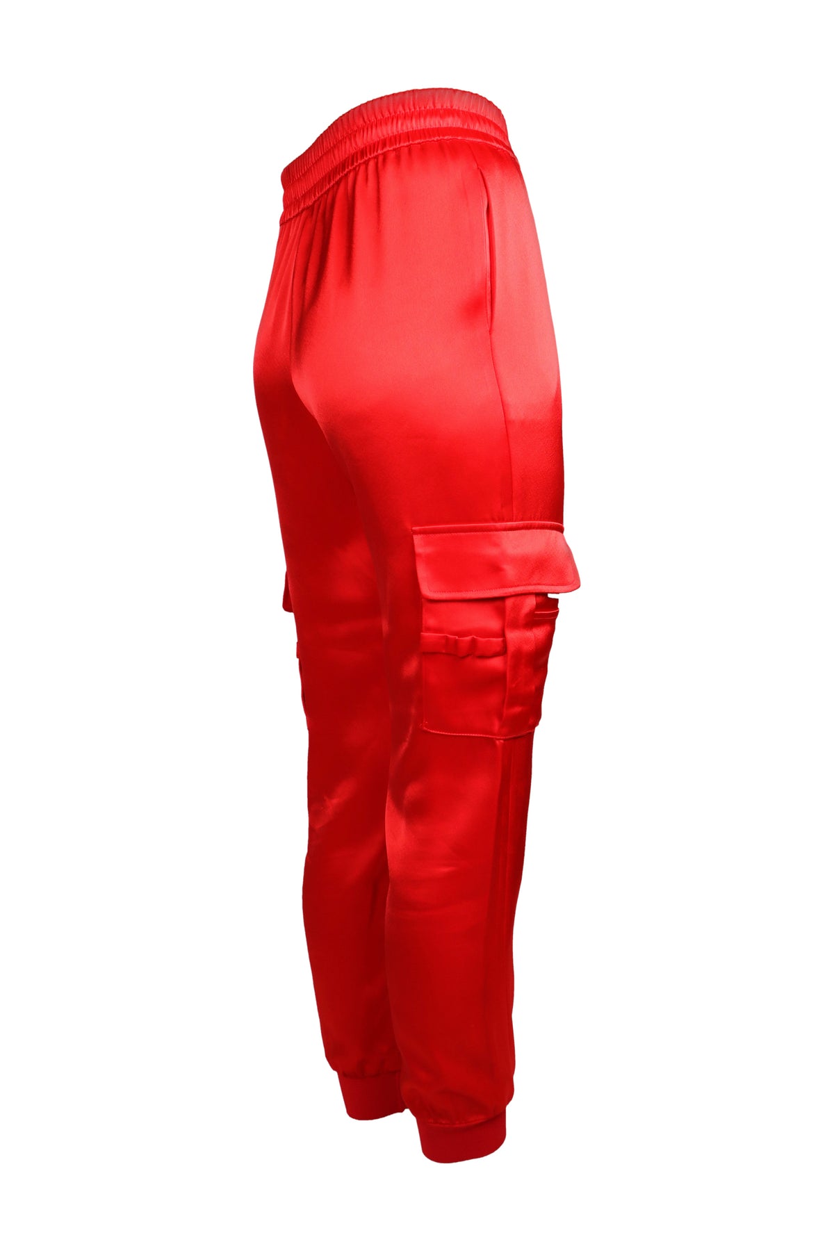 Alice + Olivia Red Satin Cargo Jogger Trousers