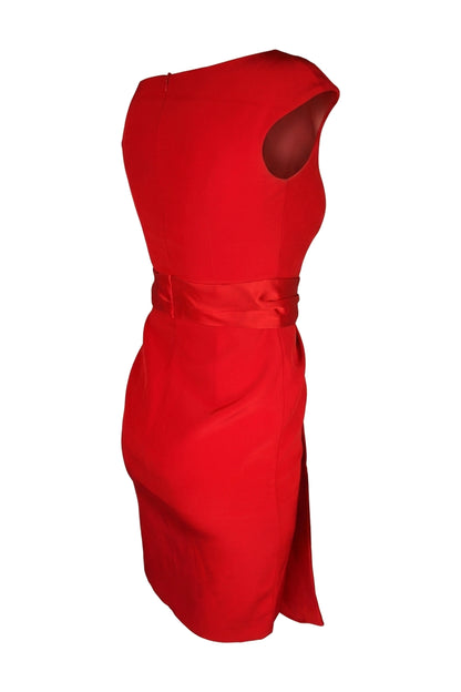 Red Pleated Shoulder Draped Cocktail Dress