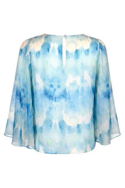 Alice + Olivia Blue Watercolour Print Silk Chiffon Blouse