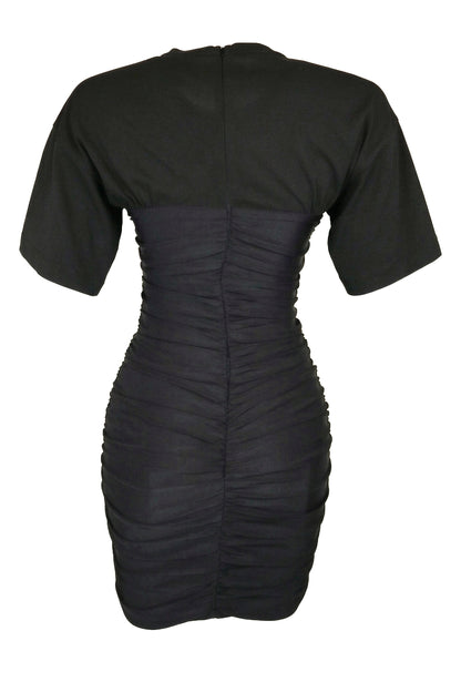 Alexander Wang Black Ruched Short-Sleeve Mini Dress