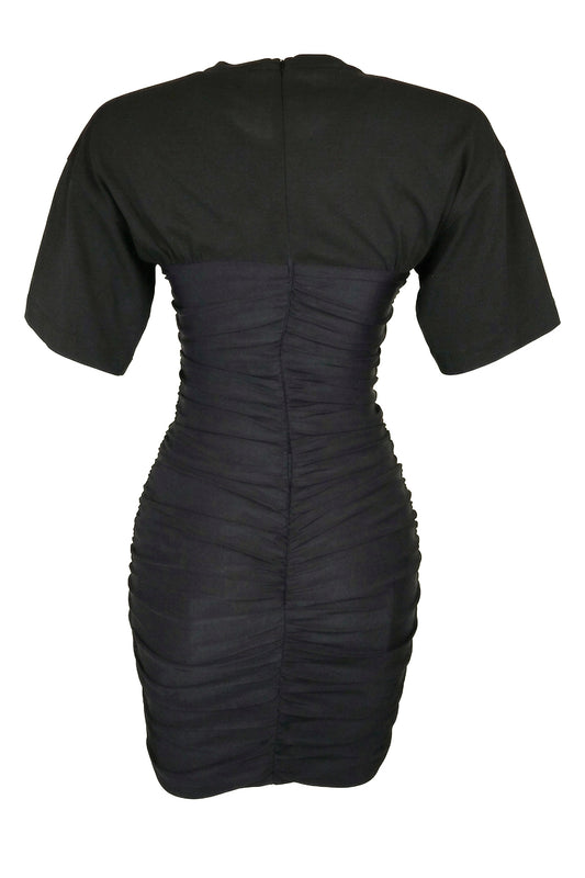 Alexander Wang Black Ruched Short-Sleeve Mini Dress