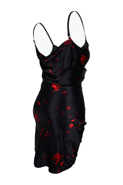 Alexander Wang Black Red Rose Print Satin Mini Slip Dress