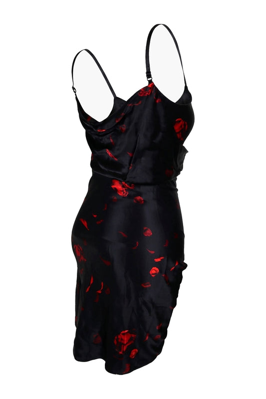 Alexander Wang Black Red Rose Print Satin Mini Slip Dress
