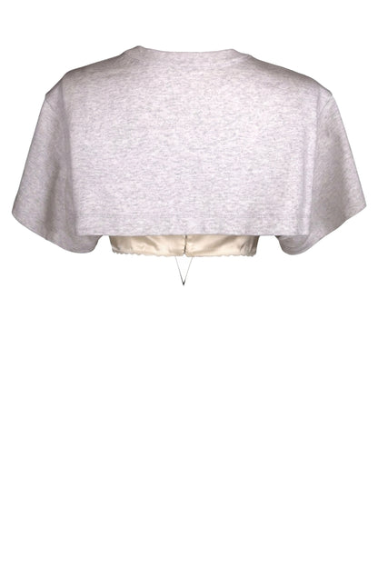 Alexander Wang Grey Marl Logo T-Shirt with Ivory Satin Slip