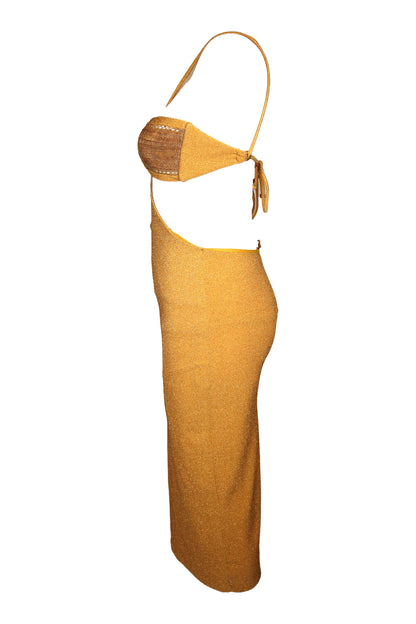 Água de Coco Gold Lurex Cut-Out Midi Dress