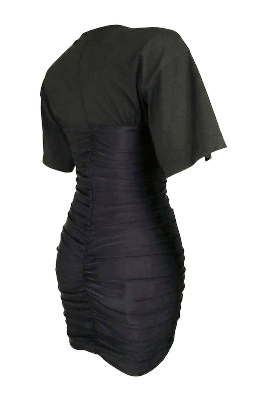 Alexander Wang Black Ruched Short-Sleeve Mini Dress