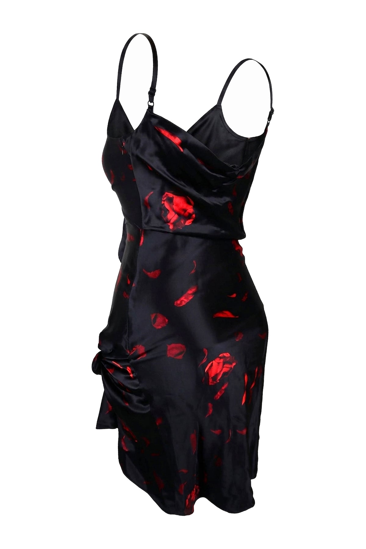 Alexander Wang Black Red Rose Print Satin Mini Slip Dress