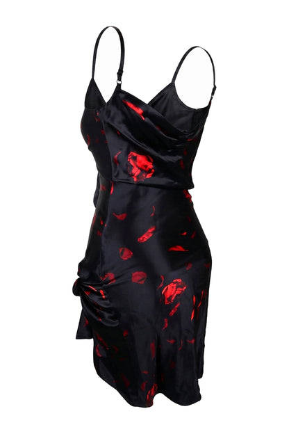 Alexander Wang Black Red Rose Print Satin Mini Slip Dress