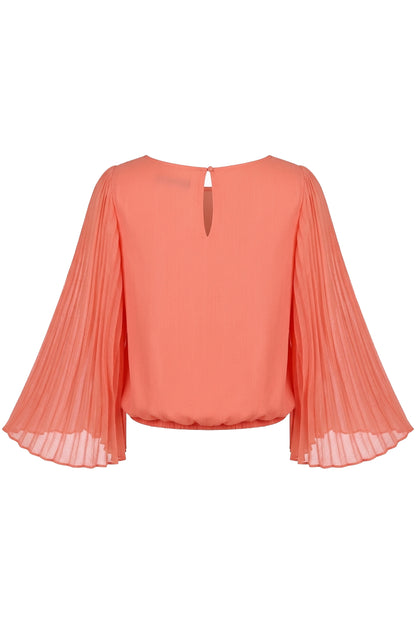 Alice + Olivia Coral Pleated Bell Sleeve Blouse