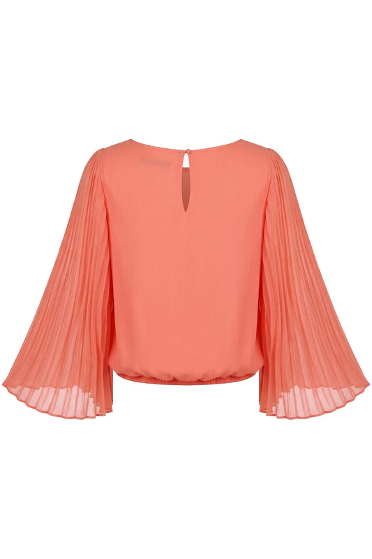 Alice + Olivia Coral Pleated Bell Sleeve Blouse