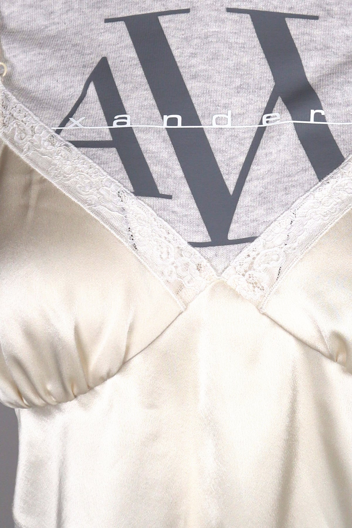 Alexander Wang Grey Marl Logo T-Shirt with Ivory Satin Slip