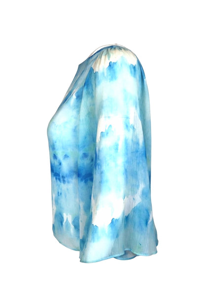 Alice + Olivia Blue Watercolour Print Silk Chiffon Blouse