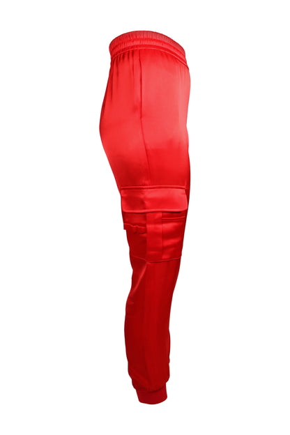 Alice + Olivia Red Satin Cargo Jogger Trousers