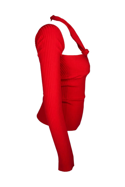 The Attico Red Ribbed Knit Halter Cut-Out Top