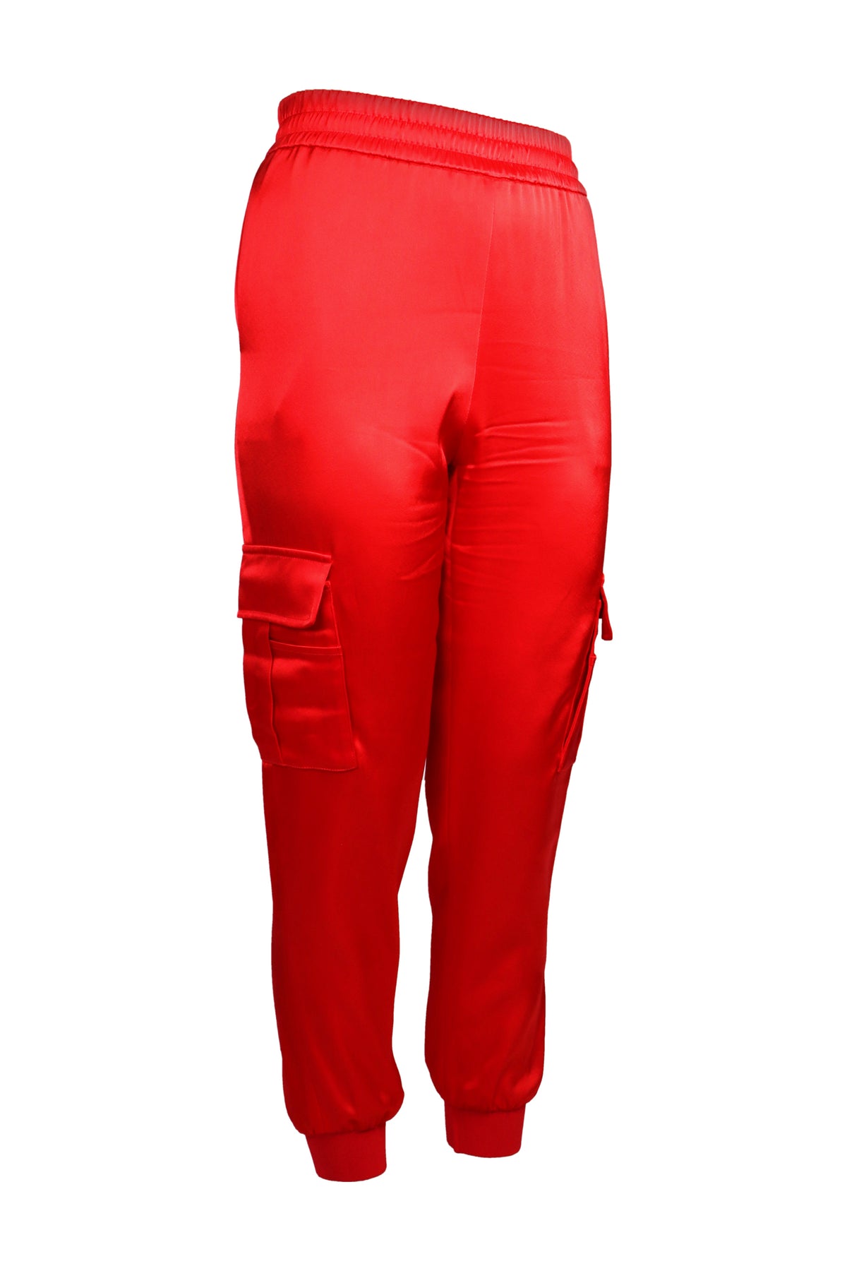 Alice + Olivia Red Satin Cargo Jogger Trousers