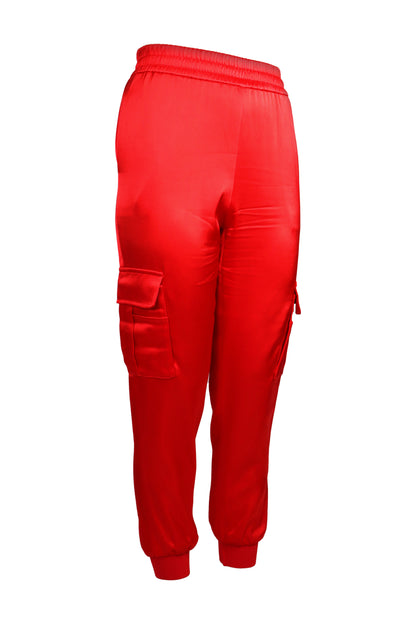 Alice + Olivia Red Satin Cargo Jogger Trousers