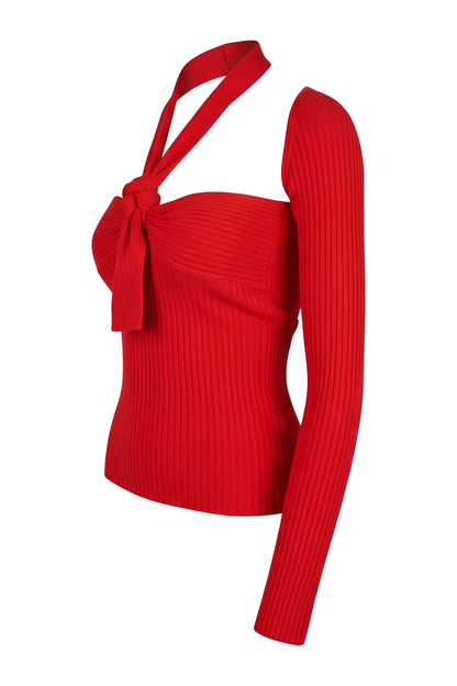 The Attico Red Ribbed Knit Halter Cut-Out Top