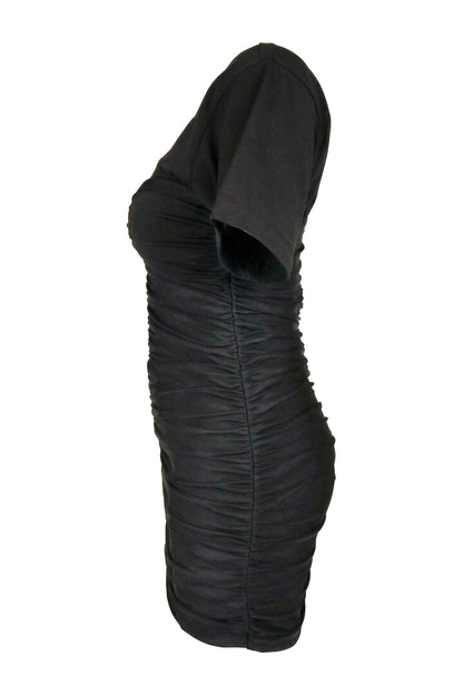 Alexander Wang Black Ruched Short-Sleeve Mini Dress