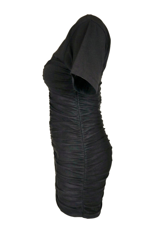 Alexander Wang Black Ruched Short-Sleeve Mini Dress