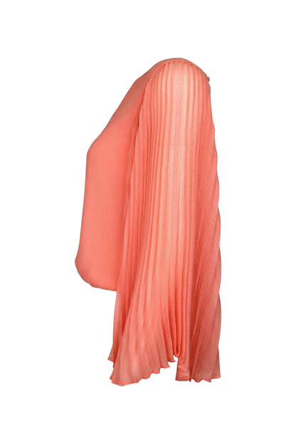 Alice + Olivia Coral Pleated Bell Sleeve Blouse