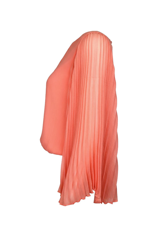 Alice + Olivia Coral Pleated Bell Sleeve Blouse