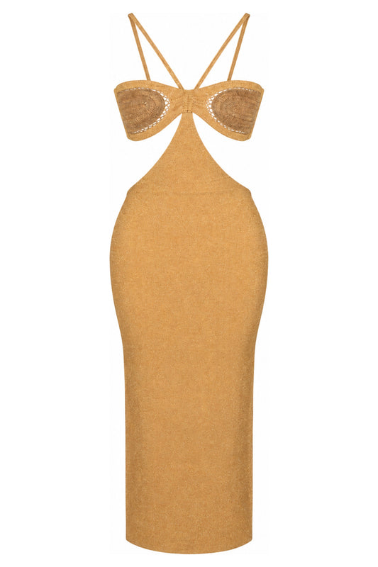Água de Coco Gold Lurex Cut-Out Midi Dress
