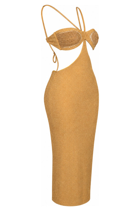 Água de Coco Gold Lurex Cut-Out Midi Dress